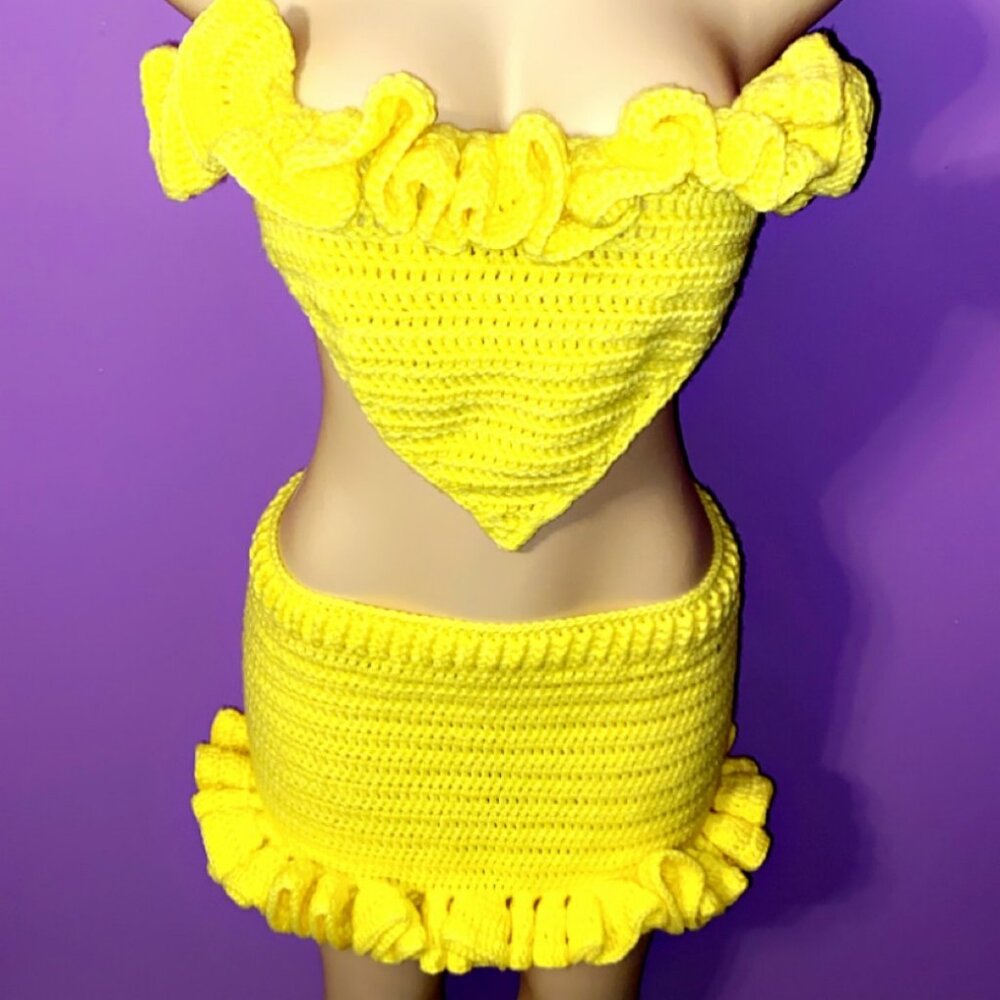 Crochet Ruffled Shirt & Triangle Top